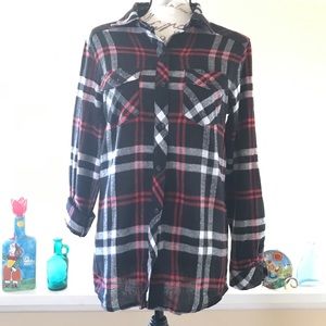 Black, red and cream flannel shirt